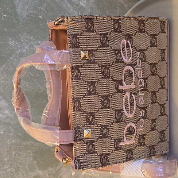 bebe Talulla Mini Satchel Blush Monogram Logo Crossbody Shoulder Bag NWT - Picture 11 of 12